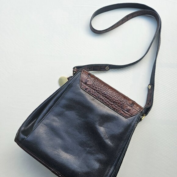 Brahmin Tuscan Black & Brown Leather Croc Embossed Crossbody Bag - Picture 2 of 13